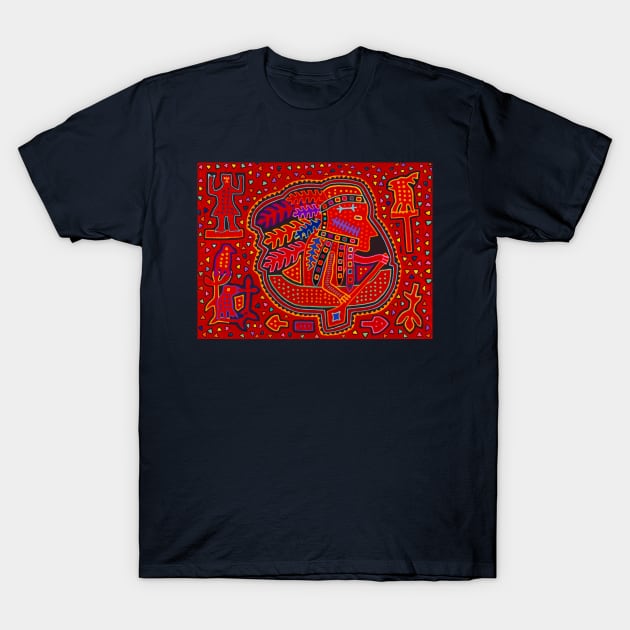 Kuna Indian in Canoe - Red Mola T-Shirt by Esprit-Mystique